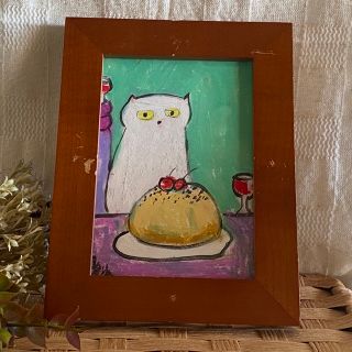 絵画 。原画【テーブルの上の美味しいさくらんぼケーキとワイン】(絵画/タペストリー)