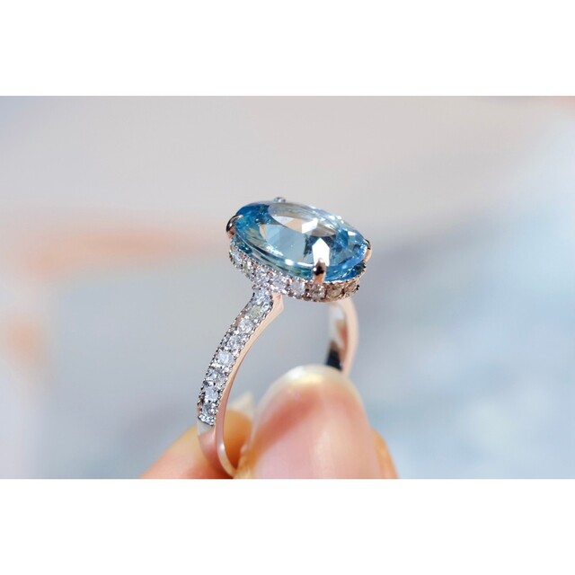 天然ダイヤモンド付きアクアマリンリングk18 レディースのアクセサリー(リング(指輪))の商品写真