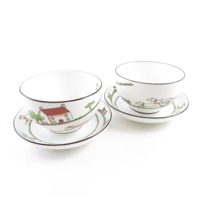 美品 WEDGWOOD ウェッジウッド ハンティングシーン 湯呑＆ソーサー 2客 ...