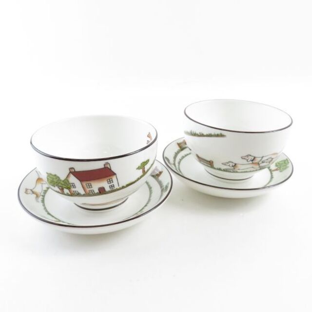 美品 WEDGWOOD ウェッジウッド ハンティングシーン 湯呑＆ソーサー 2客