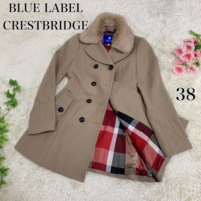 BLUE LABEL CRESTBRIDGE(ブルーレーベルクレストブリッジ)の美品 ブルーレーベルクレストブリッジ メルトンコート 裏地総柄 チェック柄 38 レディースのジャケット/アウター(ピーコート)の商品写真