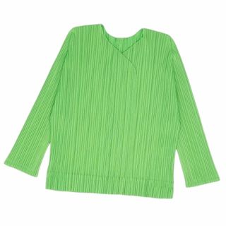 プリーツプリーズイッセイミヤケ(PLEATS PLEASE ISSEY MIYAKE)の美品 プリーツプリーズ イッセイミヤケ PLEATS PLEASE カーディガン ブラウス 七分袖 ボタンレス プリーツ トップス レディース 4(LL相当) グリーン(カーディガン)