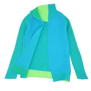 イッセイミヤケ(ISSEY MIYAKE)の美品 イッセイミヤケ ISSEY MIYAKE ジャケット ロングスリーブ ドッキング プリーツ マルチカラー トップス レディース 3(L相当) ブルー/グリーン/イエロー(シャツ/ブラウス(長袖/七分))