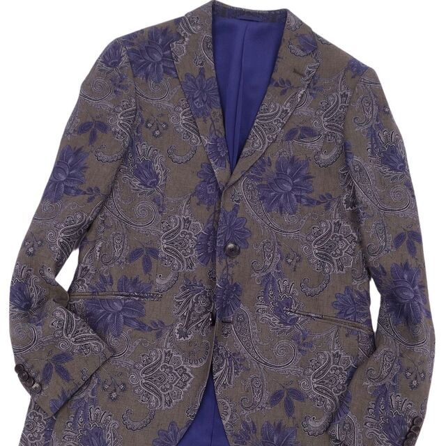 美品 エトロ ETRO ジャケット テーラードジャケット ペイズリー シングル 2ボタン メンズ 48(M相当) グレー/ネイビー