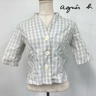 アニエスベー(agnes b.)のagnès b.アニエスベー シャツ size38 トップス チェック ホワイト(シャツ/ブラウス(半袖/袖なし))