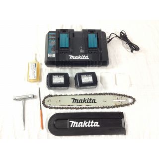 ☆品☆makita マキタ 18V+18V 36V 350ｍｍ 充電式チェンソー MUC356DGF バッテリ2個 2口充電器/DC18RD付き 青/ブルー 66709