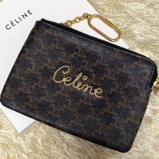 セリーヌ(celine)の極美品⭐︎セリーヌ カードケース トリオンフ【完売品】刺繍 ロゴ キーリング付き(コインケース)