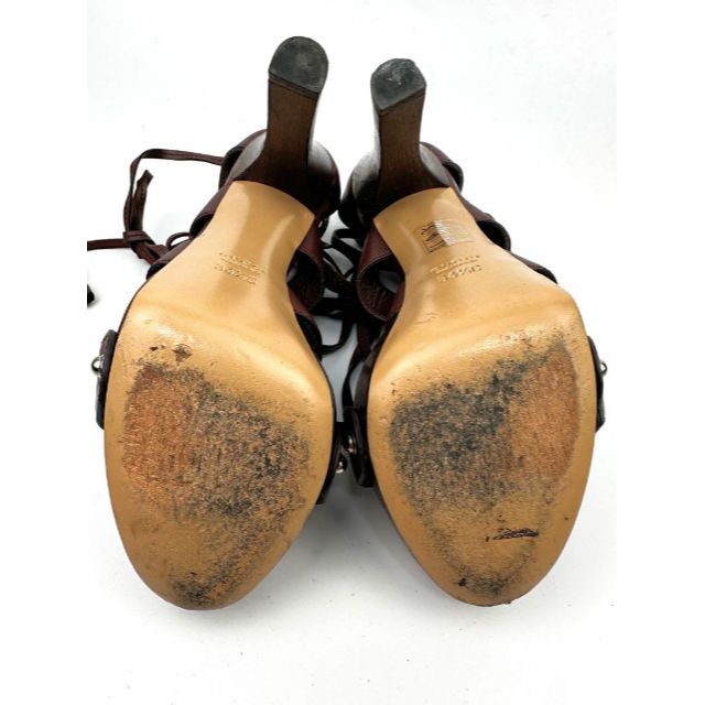 Gucci(グッチ)のグッチ　バンブー　竹　レースアップサンダル　ハイヒール　レザー　ボルドー　リング レディースの靴/シューズ(サンダル)の商品写真