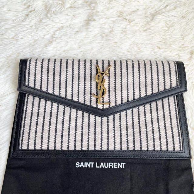 楽天 Saint Laurent - 現行品✨ アップタウン ストライプキャンバスポーチ クラッチバッグ レザー 財布 楽天 Saint Laurent - 現行品✨ アップタウン ストライプキャンバスポーチ クラッチバッグ レザー 財布