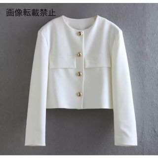 🤍2月新作🍫10439◆white ホワイト ノーカラージャケット(ノーカラージャケット)