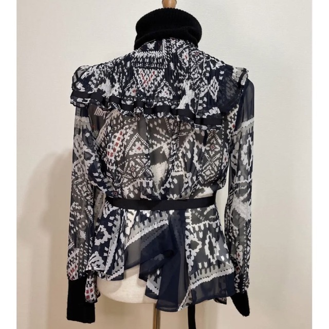 【破格】sacaiサカイ ハイネック&袖口ニット シフォンブラウス1