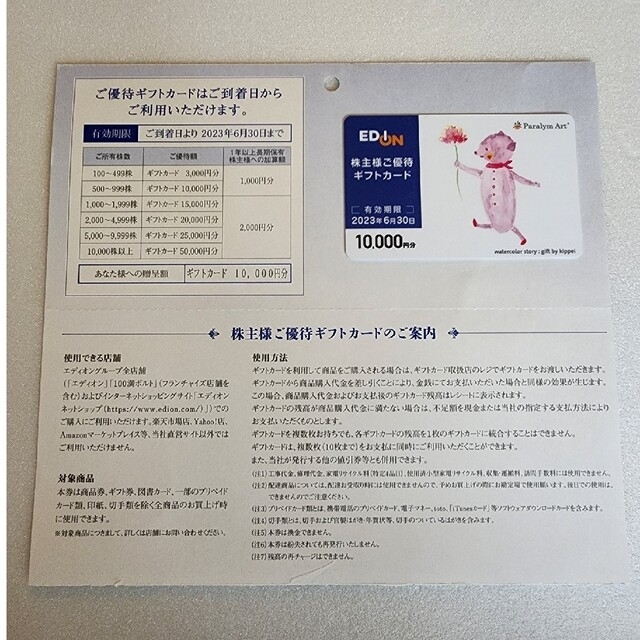 エディオン EDION 株主優待 10000円 ギフトカード
