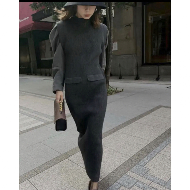 JACKET LIKE TIGHT KNIT DRESS # lahza.jp