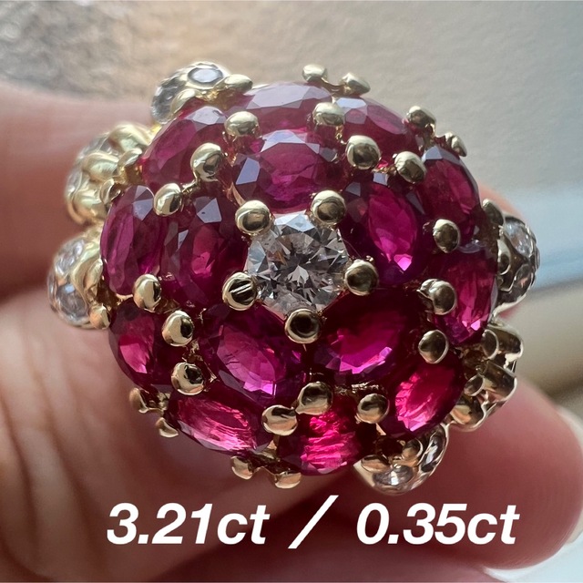 贈り物 ダイヤモンドリング 3.21ct ルビー フラワーモチーフ 18金 k18