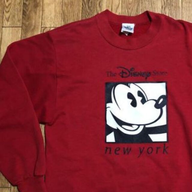 Disney(ディズニー)の90s USA製 Disney スウェット 赤 S ミッキー ニューヨーク メンズのトップス(スウェット)の商品写真