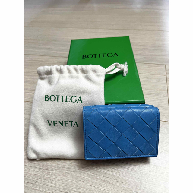 【美品】BOTTEGA VENETA ミニ財布 青 イントレチャート