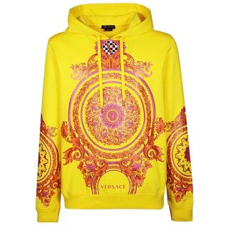 ヴェルサーチ(VERSACE)のVersaceヴェルサーチ　プリント パーカー　イエロー　サイズL(パーカー)