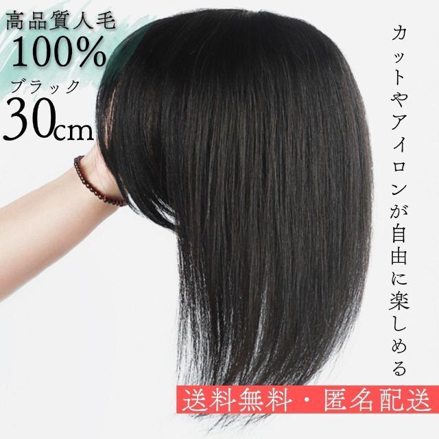 高級人毛100% 分け目自由自在 30cm ヘアピース 部分ウィッグ ブラック