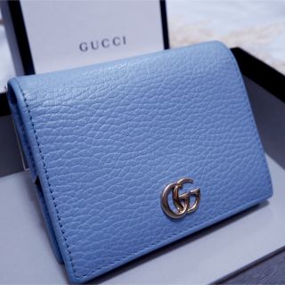 グッチ(Gucci)の♡美品♥︎ GUCCI 二つ折り GG マーモント ブルー 金ロゴ(財布)