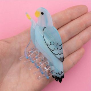 Blue Budgie Hair Claw セキセイインコ　鳥　ヘアクリップ(バレッタ/ヘアクリップ)