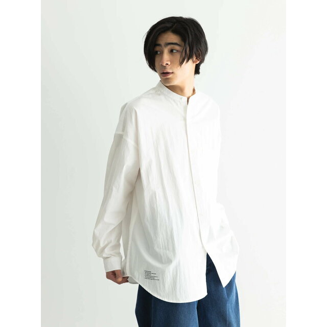【オフホワイト】綿ナイロンダンプバンドカラーシャツ