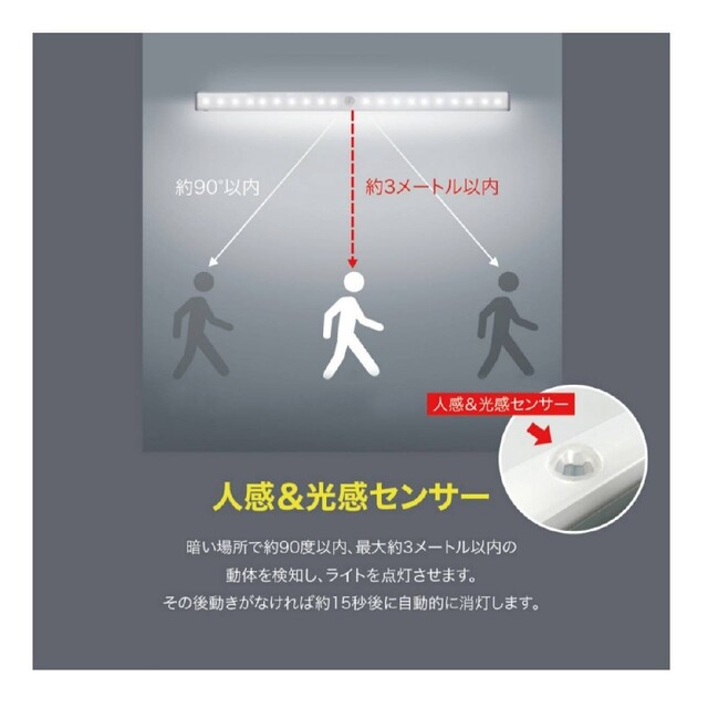 最新♪LEDライト　センサーライト１本LED　人感USB充電　モーションセンサー インテリア/住まい/日用品のライト/照明/LED(蛍光灯/電球)の商品写真