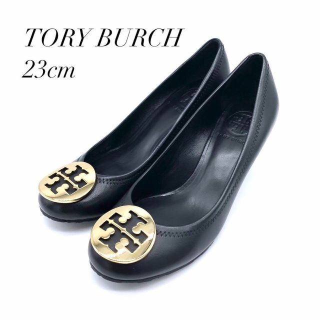 Tory Burch(トリーバーチ)の✨極美品✨トリーバーチ 23cm レザー 黒 ロゴ ウェッジソール23cm /  レディースの靴/シューズ(ハイヒール/パンプス)の商品写真