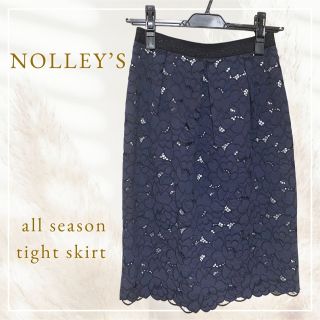 ノーリーズ(NOLLEY'S)の美品！NOLLEY'S 花柄レースタイトスカート(ひざ丈スカート)