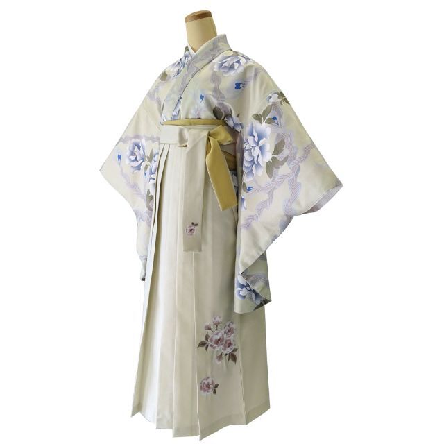 二尺袖 着物 袴フルセット RK 薄イエロー×ベージュ 卒業式に NO38571 レディースの水着/浴衣(振袖)の商品写真