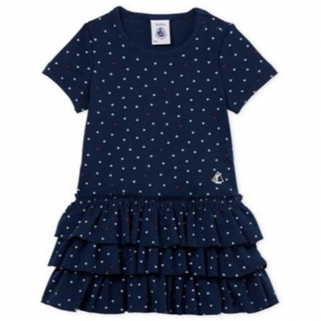 PETIT BATEAU(プチバトー)のプチバトー♡18m♡ハートプリントワンピースチュニックTシャツ キッズ/ベビー/マタニティのベビー服(~85cm)(Ｔシャツ)の商品写真