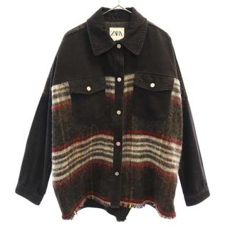 ザラ(ZARA)のザラ チェック 長袖 シャツ ジャケット Ｍ ブラック系 ZARA レディース 【中古】  【230215】(ロングコート)