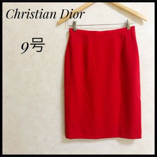 クリスチャンディオール(Christian Dior)の美品　Christian Dior タイトスカート　レッド　9　M 膝丈スカート(ひざ丈スカート)