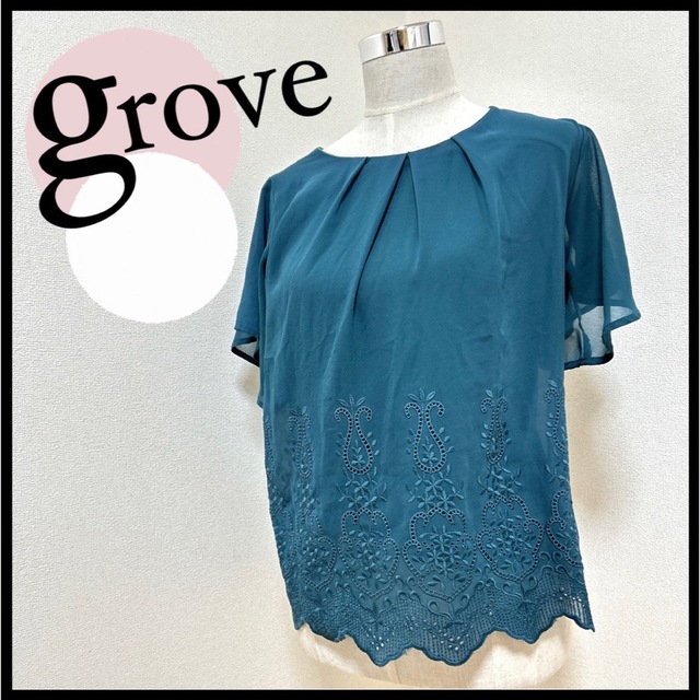 grove(グローブ)のgrove グローブ M シャツ ブラウス オフィス レディース 刺繍 半袖 レディースのトップス(シャツ/ブラウス(半袖/袖なし))の商品写真