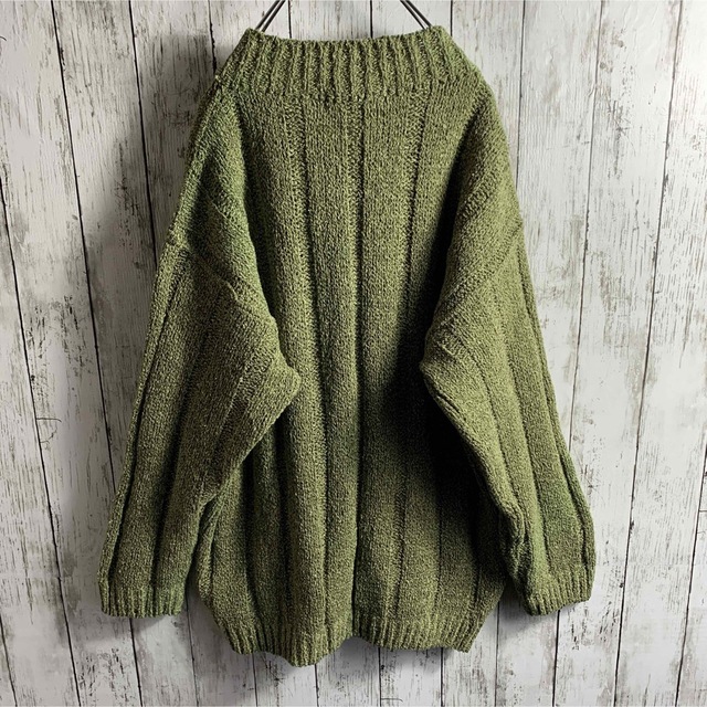 【vintage】古着 90s メンズ ニット セーター 緑 希少 ★イタリア製