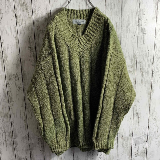 【vintage】古着 90s メンズ ニット セーター 緑 希少 ★イタリア製
