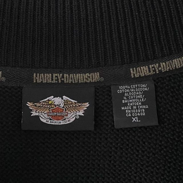 ハーレーダビッドソン ハーフジップニット 刺繍 黒ブラック XL ワンポイント - 3