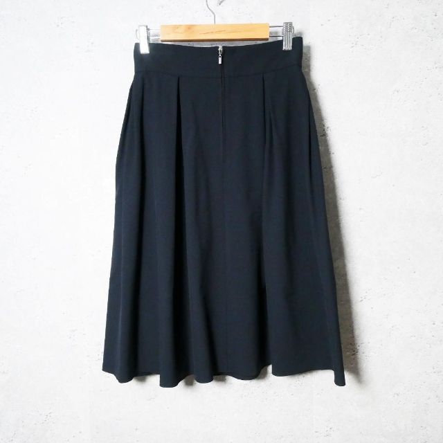 美品 FOXEY NEWYORK ストレッチ タック フレアスカート 紺 38 チープ