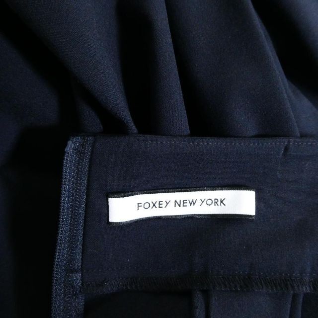 美品 FOXEY NEWYORK ストレッチ タック フレアスカート 紺 38 人気