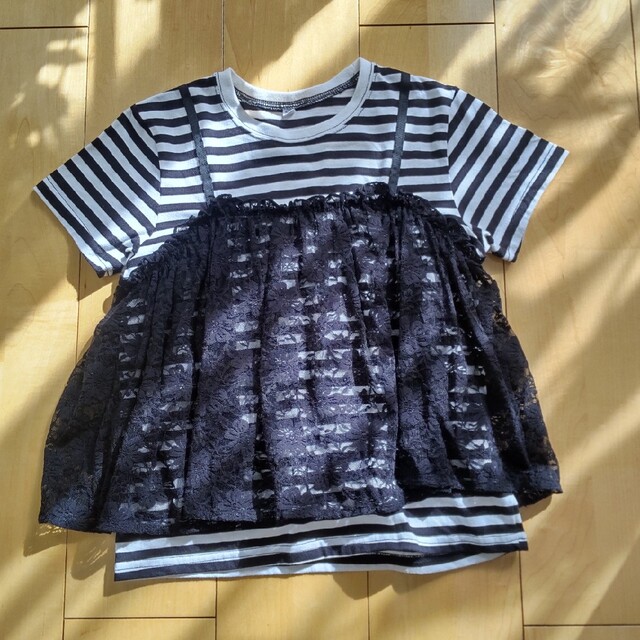 レースキャミ重ね着風Tシャツ*150サイズ キッズ/ベビー/マタニティのキッズ服女の子用(90cm~)(Tシャツ/カットソー)の商品写真