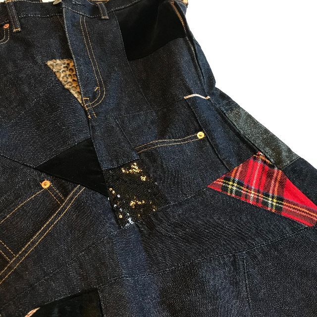 美品 ジュンヤワタナベ 解体再構築 パッチワーク デニム ジャンパースカート M