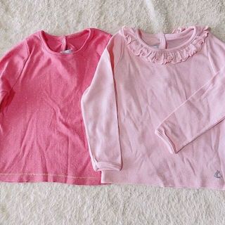 プチバトー(PETIT BATEAU)の・ プチバトー 長袖Tシャツ 2枚セット ピンク 18m/81㎝(Tシャツ/カットソー)