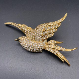 希少・美品】クリスチャンディオール 鳥 フルストーン ゴールド ブローチ-