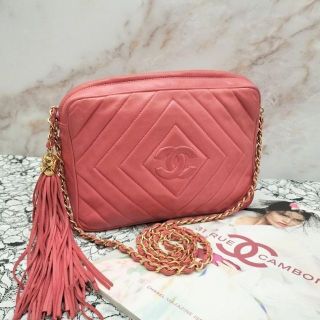 シャネル(CHANEL)のシャネル ダイヤ フリンジ チェーン ショルダー サーモンピンク ココマーク(ショルダーバッグ)