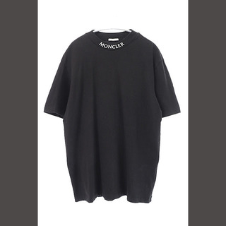 モンクレール(MONCLER)のモンクレール 21AW ロゴ プリント モックネック 半袖 Tシャツ L 黒(Tシャツ/カットソー(半袖/袖なし))
