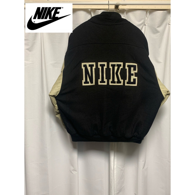 レア 90s NIKE ナイキ デカロゴ スタジャン ブラック ベージュ レザー