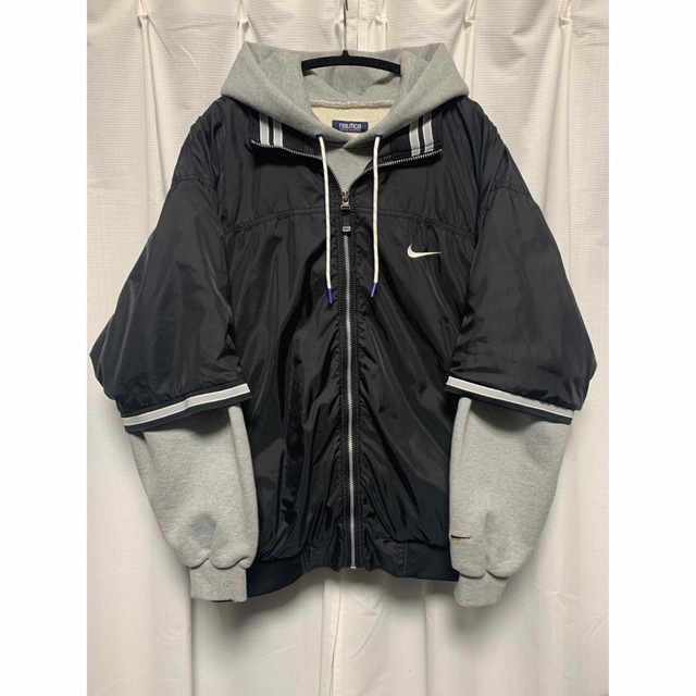 90s NIKE ナイキ 半袖 ナイロンジャケット ブラック XXL デカロゴ-