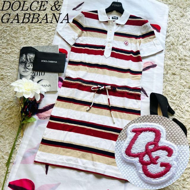 【美品】DOLCE\u0026GABBANA ポロシャツワンピース ボーダー 半袖 36