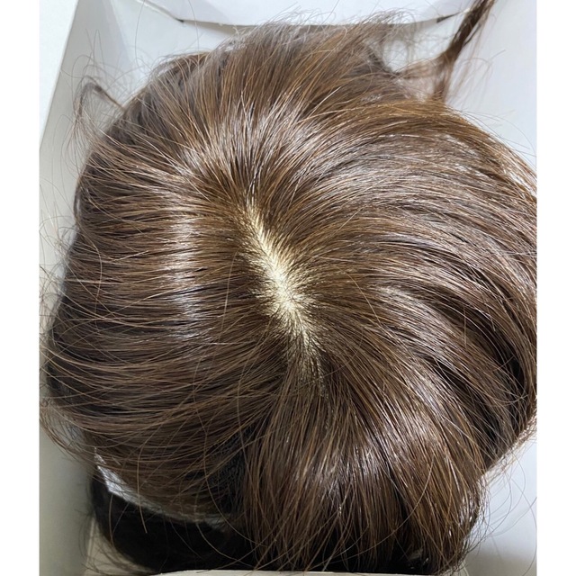 人毛100%✨前髪付き部分ウィッグ地肌付きヘアピースオシャレなブラウンカラーレディース