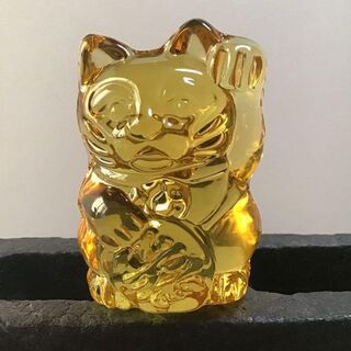 招き猫・ガラス　金運UP / イエロークリスタル オーナメント・ペーパーウエイト(その他)