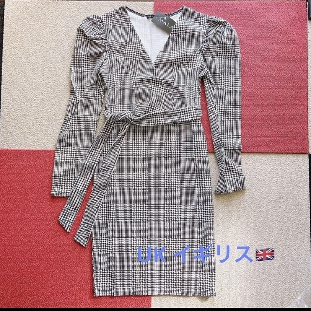 新品】英国インポートワンピース S/M (UK10) グレンチェック 千鳥格子 ...